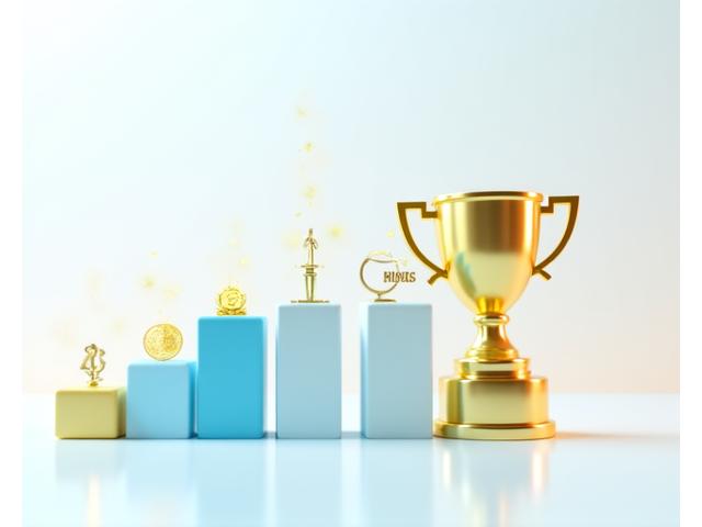 Dashboard di gamification con barre di progresso, badge e un trofeo