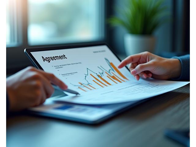 Simbolismo di un grafico finanziario crescente con una stretta di mano che indica accordo